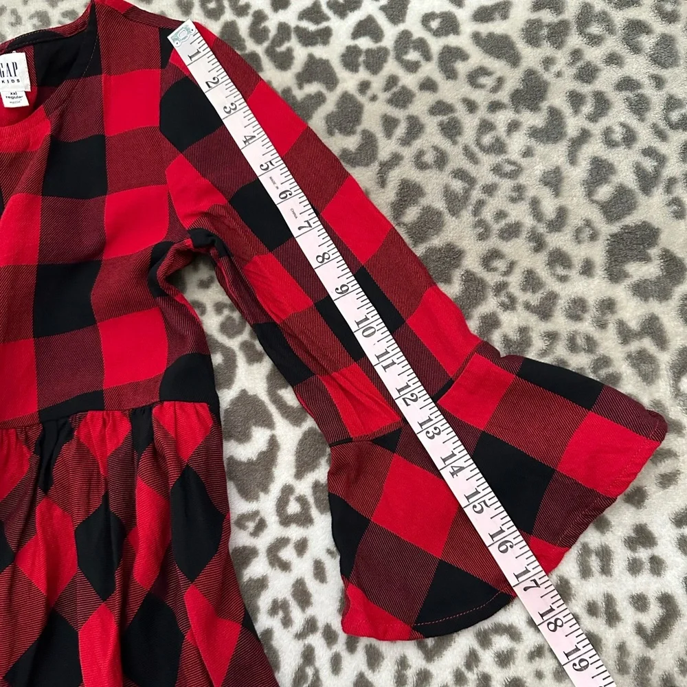 GapKids Buffalo Plaid Bell Sleeve Dress in Red Black Size XXL Regular Girls